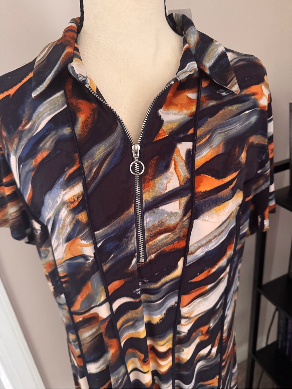 Cato Tiger-Stripe Zip-Front Dress in Black, Orange & White